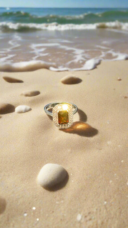 Inel argint 925 piatră rosie/rubin si pietre albe