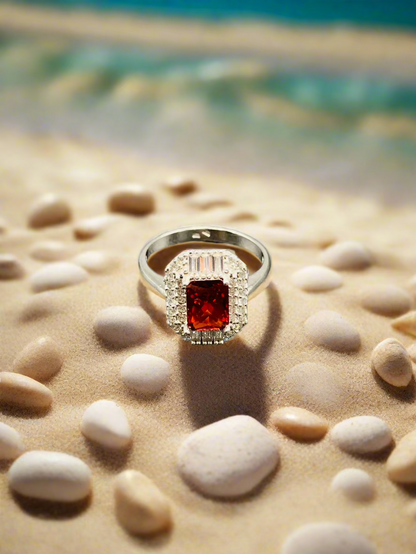 Inel argint 925 piatră rosie/rubin si pietre albe